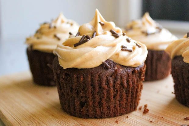 Fudge Brownie Cupcakes with Peanut Butter Frosting